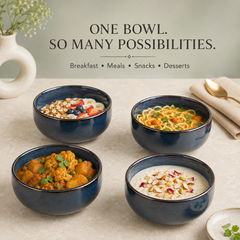 Galaxy Blue Ceramic Snack Bowl Set of 4, 500 ML