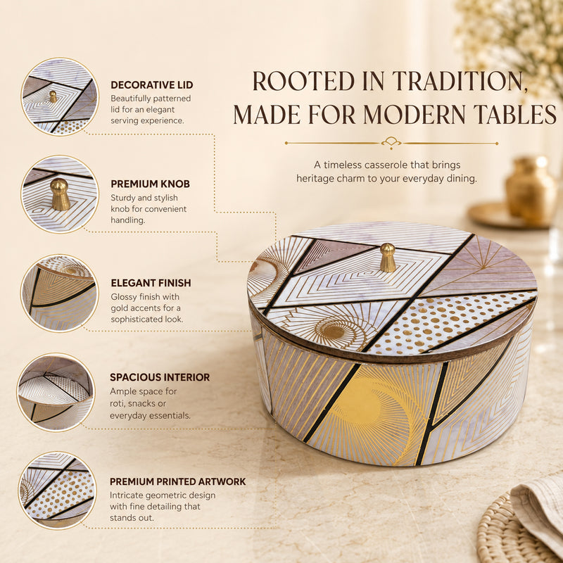 Geometric Elegance Wooden Casserole with Lid - 1800 ml