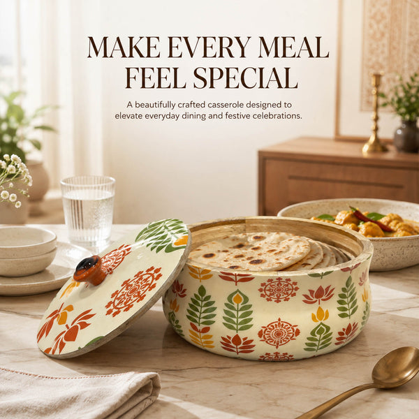 Wooden Leaf-Design Dome Lid Casserole