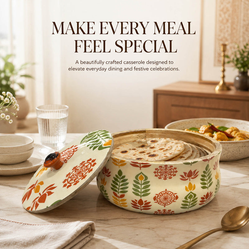 Wooden Leaf-Design Dome Lid Casserole