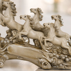Victorious Galloping 7 Horse Sculpture | Ivory & Champagne Gold