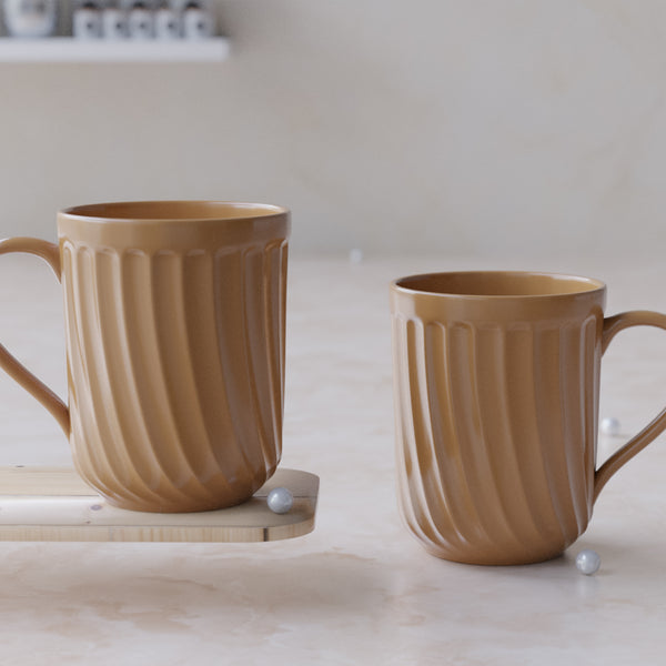 Caramel Grooved Ceramic Mugs Set of 6 (350ML) – Microwave Safe