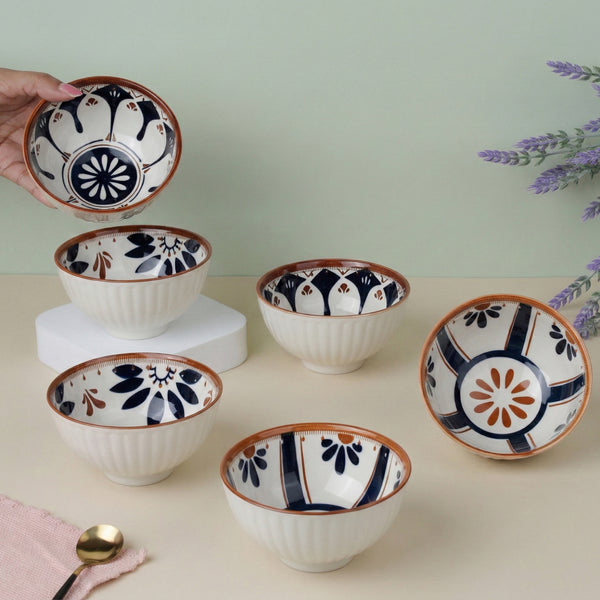Blue Oriental Ceramic Bowl Set of 6 - 300ml