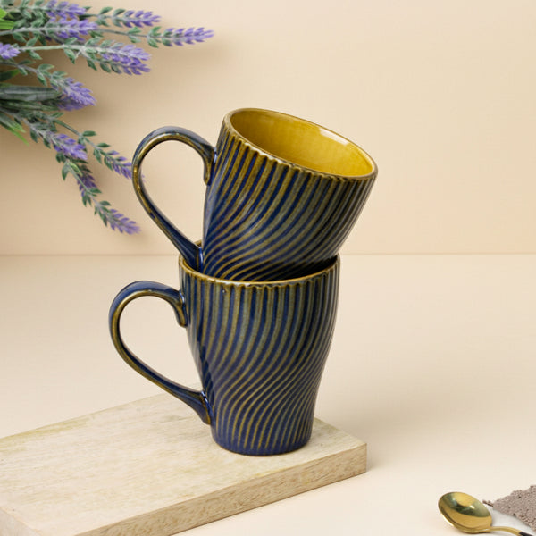 Blue Fusion Wave Ceramic Mugs Set of 6 (300ML) – Microwave Safe