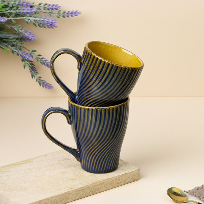 Blue Fusion Wave Ceramic Mugs Set of 6 (300ML) – Microwave Safe