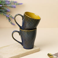 Blue Fusion Wave Ceramic Mugs Set of 6 (300ML) – Microwave Safe