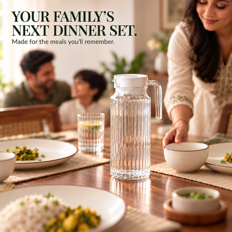 Creme Ceramic Dinner Set (25 Pieces) Service for 6 with 6 Dinner Plates, 12 Bowls, 6 Spoons & 1 Jug
