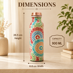 Ajrakh Bloom Copper Water Bottle | Folk Art Block Print | 900ml