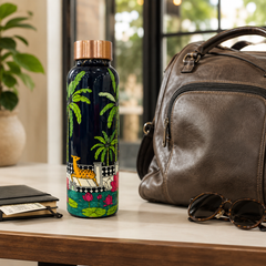 Palm Grove Copper Water Bottle | Pichwai Art Design | 900ml