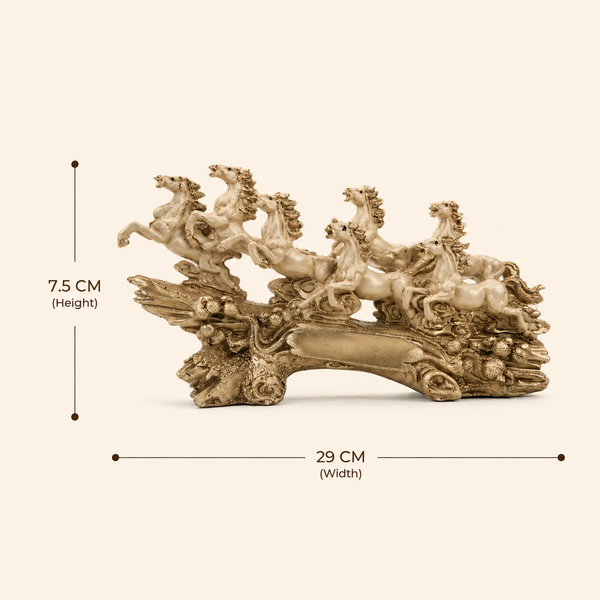Victorious Galloping 7 Horse Sculpture | Ivory & Champagne Gold