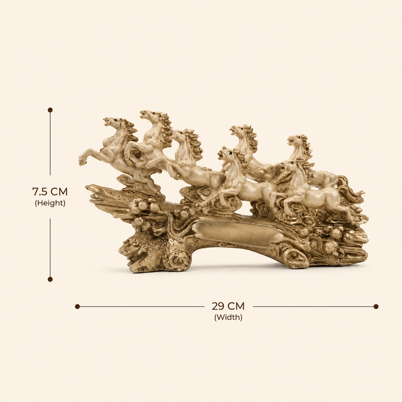 Victorious Galloping 7 Horse Sculpture | Ivory & Champagne Gold