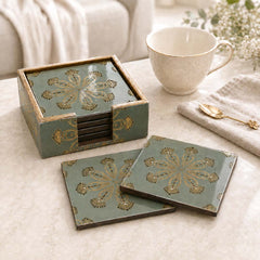 Emerald Heritage Wooden Coaster Set of 6 with Holder