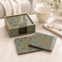 Emerald Heritage Wooden Coaster Set of 6 with Holder