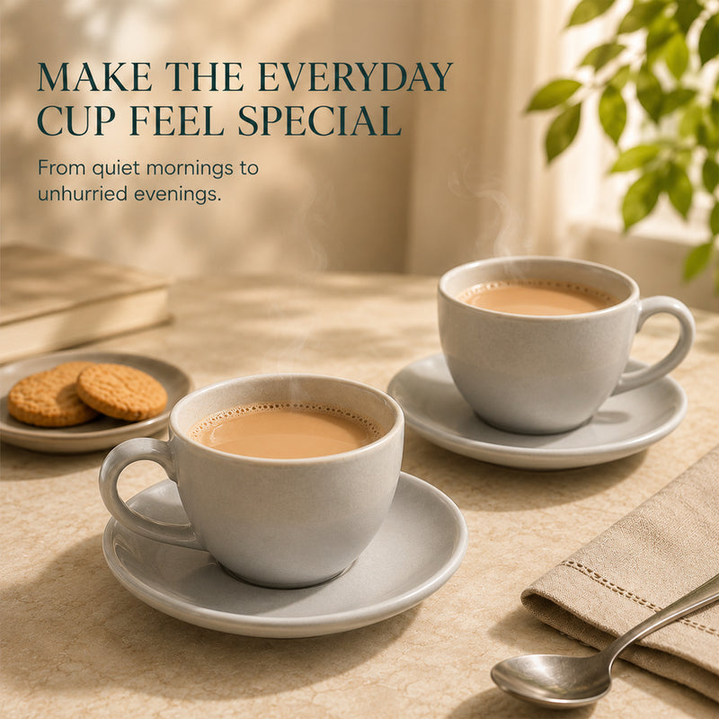 Solid Grey Ceramic Cappuccino Cup & Saucer Set of 4