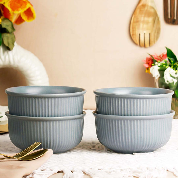 Grey Fringe Ceramic Bowl Set of 4 – 550ML
