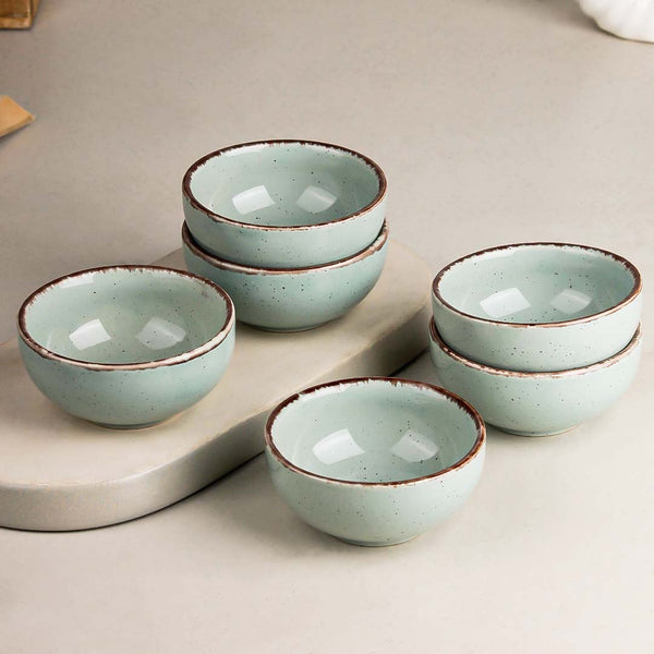 Glossy Mint Marble Ceramic Vegetable Bowl Set of 6