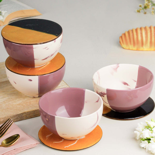 Magenta Italian Ceramic Bowl Set of 4 – 580ML with Lid