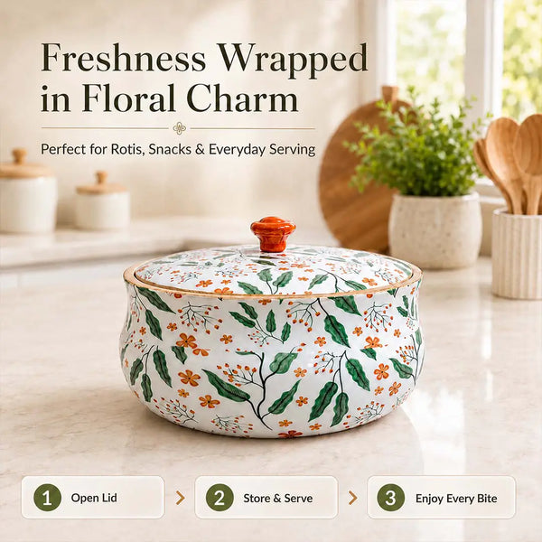 Floriva Mango Wood Roti Casserole with Lid | Handcrafted Chapati Box | 1800ML