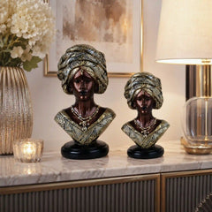 Majestic Bronze & Blue Sculptural Bust Pair (Set of 2)