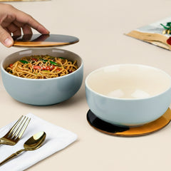 Grey Mellow Ceramic Bowl Set of 4 – 450ML with Lid