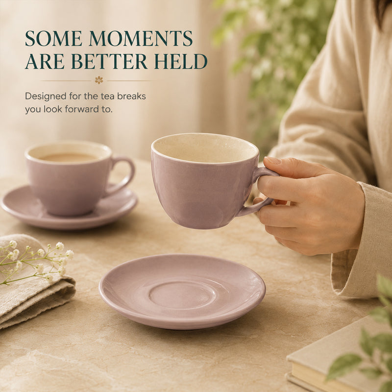 Solid Lavender Ceramic Cappuccino Cup & Saucer Set of 4