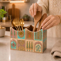Mughal Heritage Wooden 2-Section Cutlery Holder