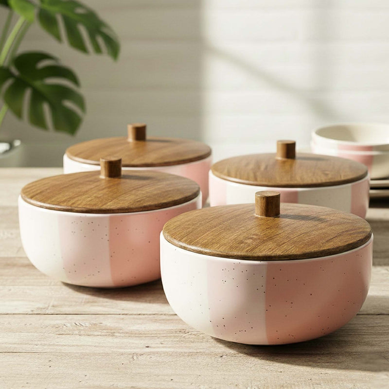Magenta Italian Ceramic Bowl Set of 4 – 580ML with Lid