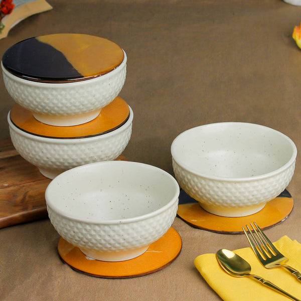 Cream Star Ceramic Bowl Set of 4 – 580ML with Lid