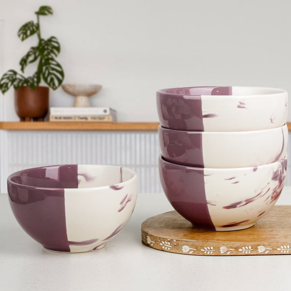 Dual Tone Magenta Italian Ceramic Bowl Set of 4 – 580ML
