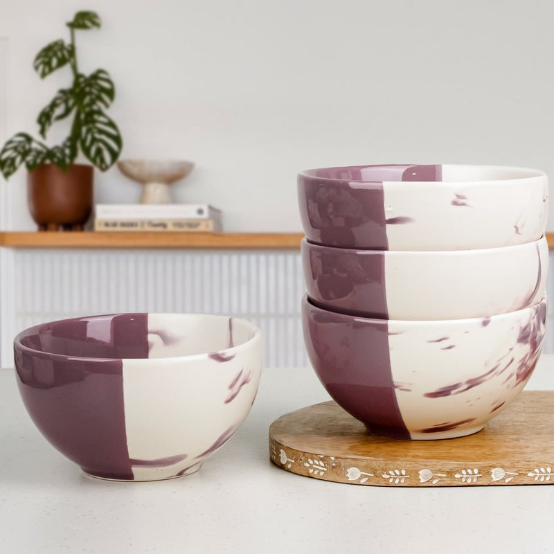 Dual Tone Magenta Italian Ceramic Bowl Set of 4 – 580ML