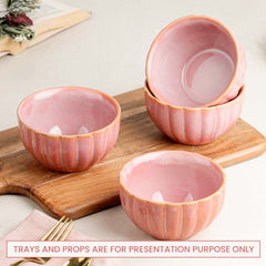 Pink Ribbed Ceramic Snack Bowl Set of 4 – 320ML