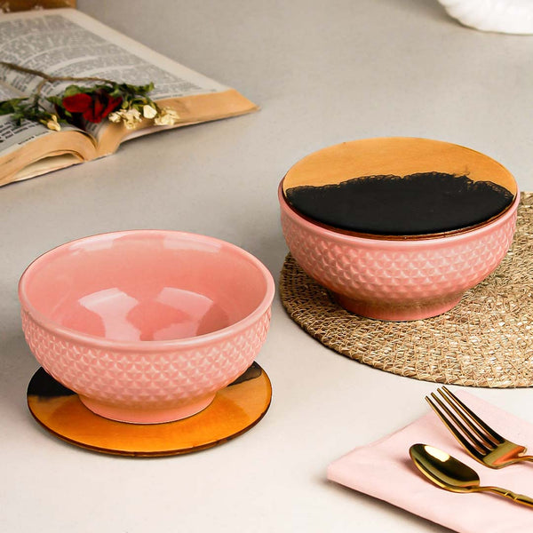 Pink Star Ceramic Bowl Set of 2 – 580ML with Lid