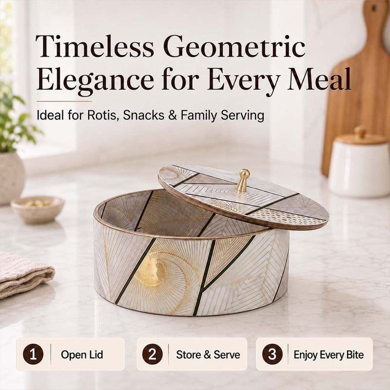 Geometric Elegance Wooden Casserole with Lid - 1800 ml