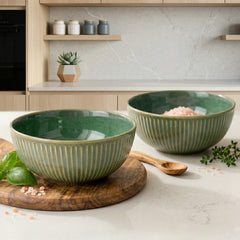 Glam Green Ceramic Serving Bowl Set of 2