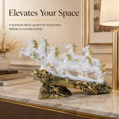 Majestic White & Gold Galloping 7 Horse Sculpture