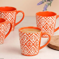 Orange Leaf Ceramic Coffee Mug Set of 6