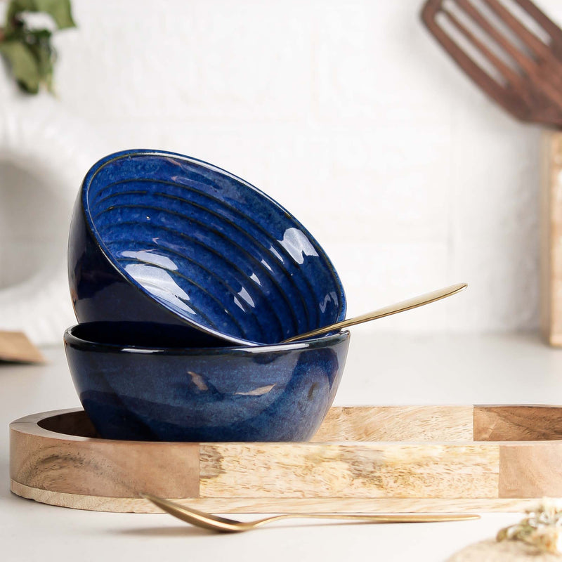 Sage Blue Ceramic Bowl Serving Set 2 Bowls, 1 Tray, and 2 Spoon