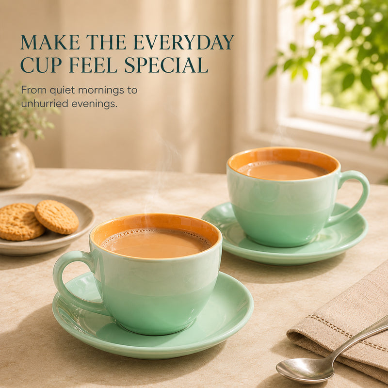 Mint Novelle Ceramic Cappuccino Cup & Saucer Set of 4