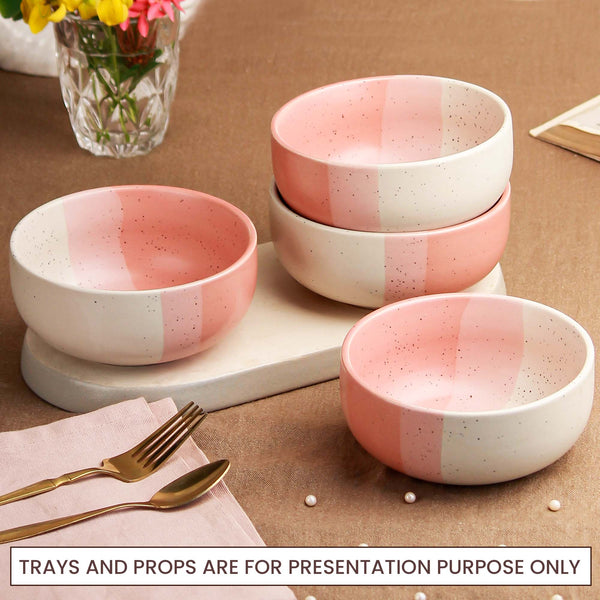 Tritone Pink Matte Ceramic Mixing Bowl Set of 4 – 500ML