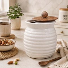 The Earth Store Cream Ring Ceramic Pickle Jar Set of 2 (750ML) – Airtight Kitchen Storage