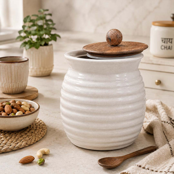 The Earth Store Cream Ring Ceramic Pickle Jar Set of 2 (750ML) – Airtight Kitchen Storage
