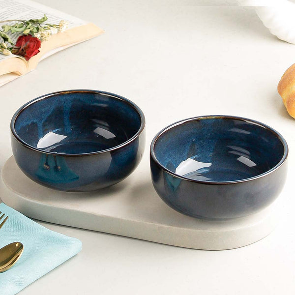 Galaxy Blue Ceramic Snack Bowl Set of 2, 500 ML