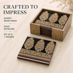 Royal Heritage Wooden Coaster Set of 6 with Holder