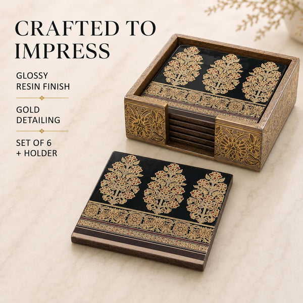 Royal Heritage Wooden Coaster Set of 6 with Holder