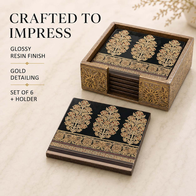 Royal Heritage Wooden Coaster Set of 6 with Holder