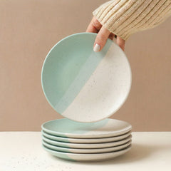 TT Green Matte Ceramic Quarter Plates Set of 6 – Chip-Resistant