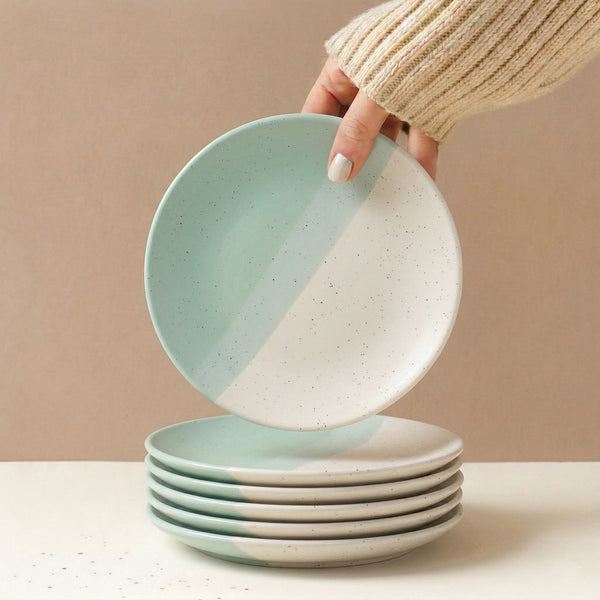 TT Green Matte Ceramic Quarter Plates Set of 6 – Chip-Resistant