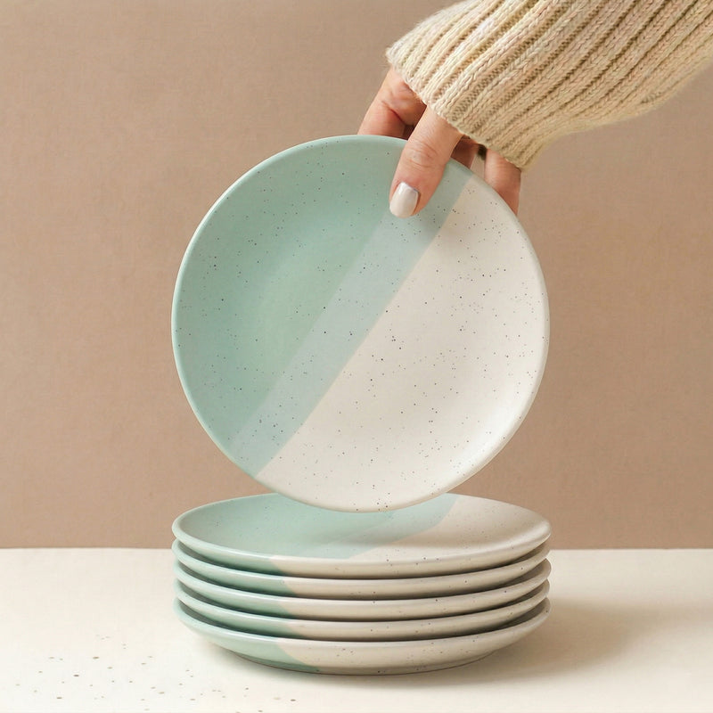 TT Green Matte Ceramic Quarter Plates Set of 6 – Chip-Resistant