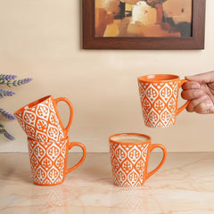Orange Leaf Ceramic Coffee Mug Set of 4