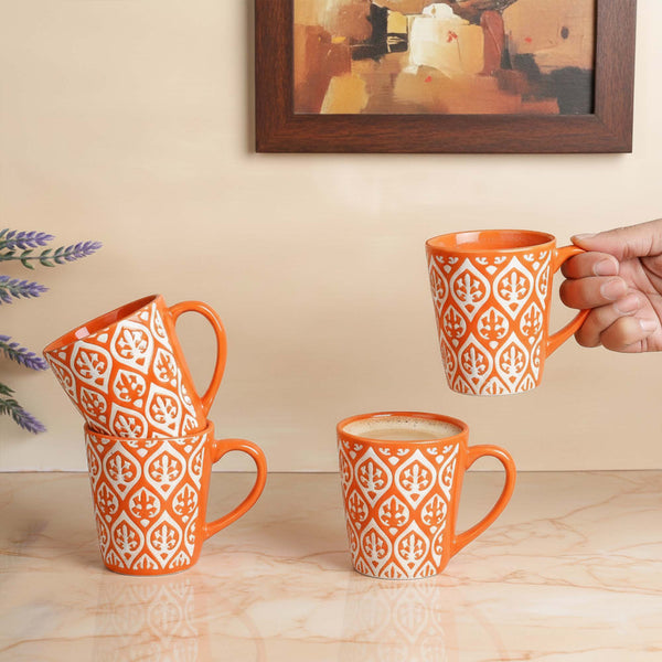 Orange Leaf Ceramic Coffee Mug Set of 4